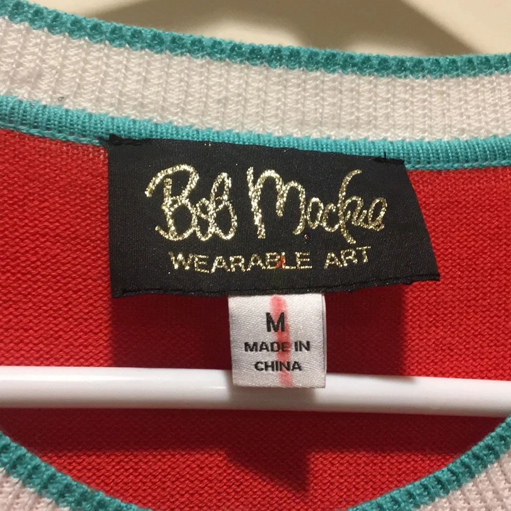 Like New!Bob Mackie Wearable Art ButtonDown short sleeve floral preppy sweater M - Picture 5 of 8
